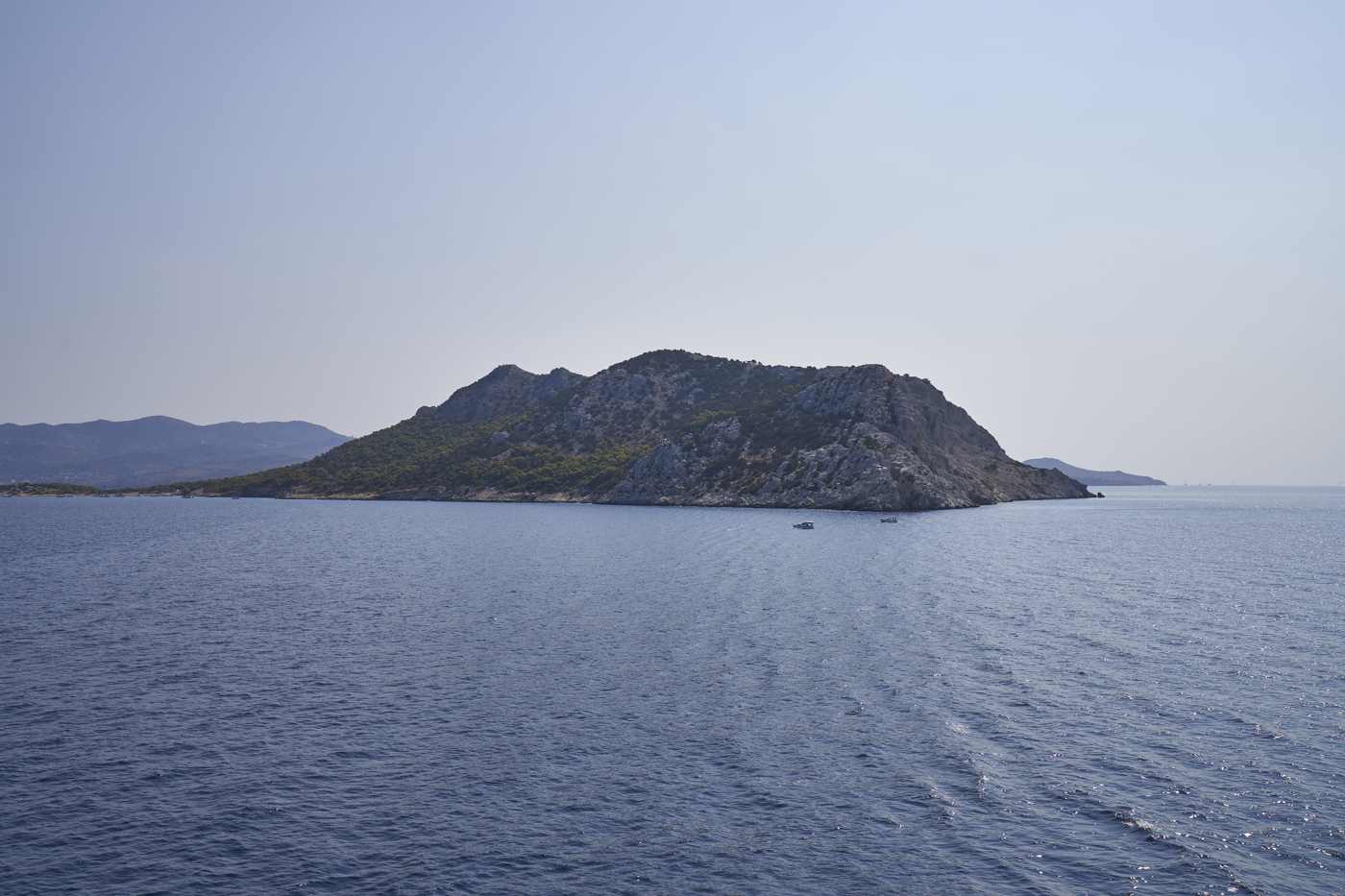 The islet of Moni off Aegina, a nature reserve reached by boat from Perdika for crystal-clear swimming