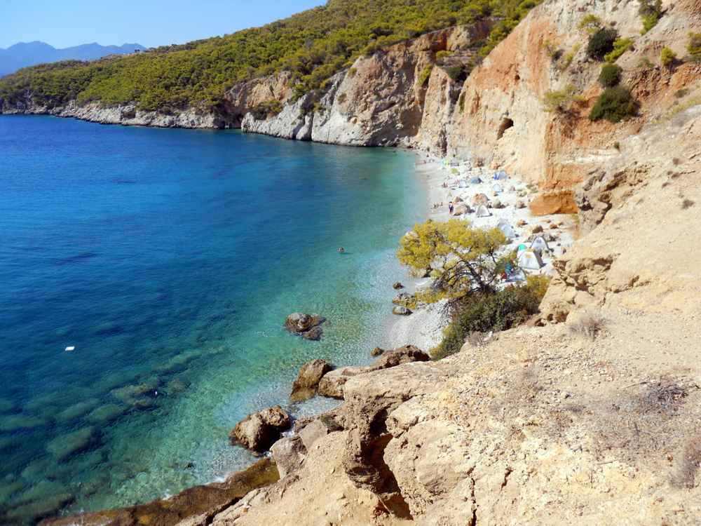 The wild, clear-water cove of Chalikiada on Agistri island
