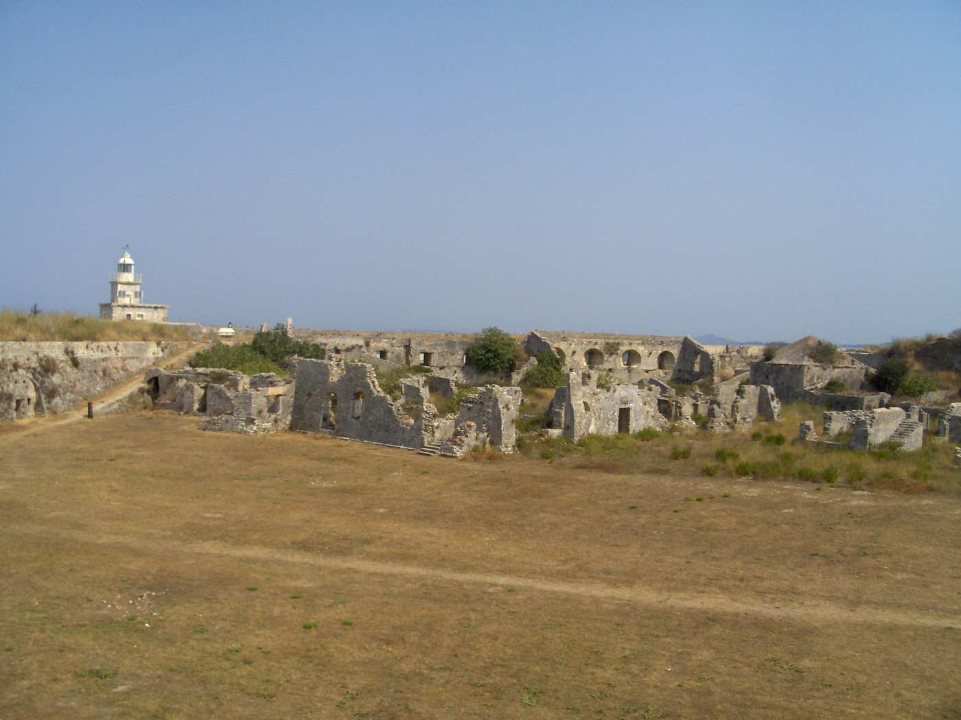 Ruins inside Agia Mavra Castle with the lighthouse, Lefkada