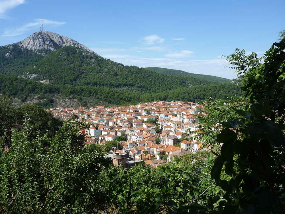 The traditional village of Agiasos on the forested slopes of Mount Olympus, Lesbos