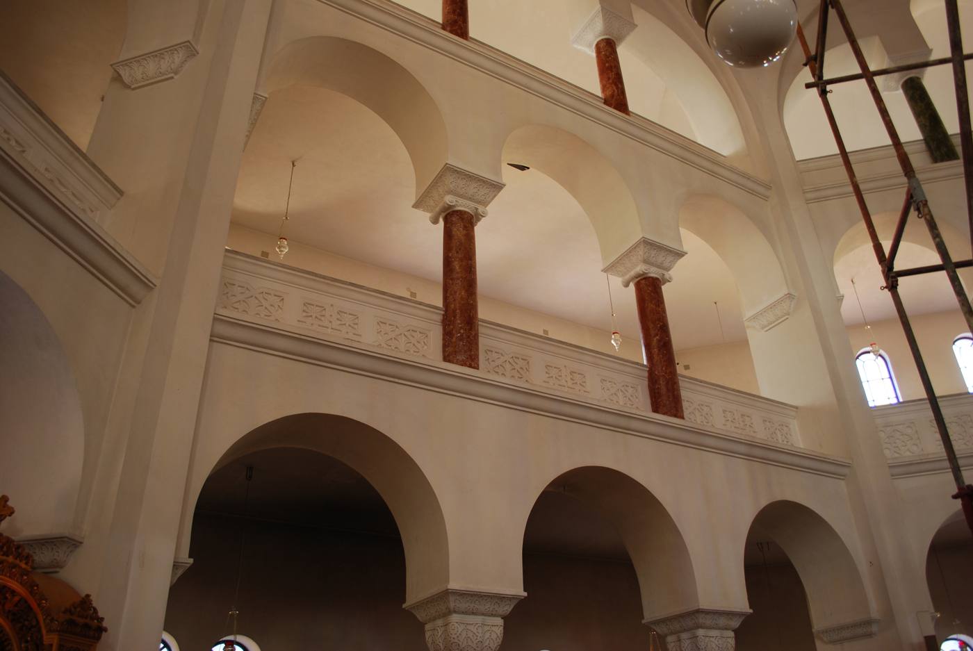 The great basilica of the Monastery of Agios Nektarios on Aegina, its arches and marble columns