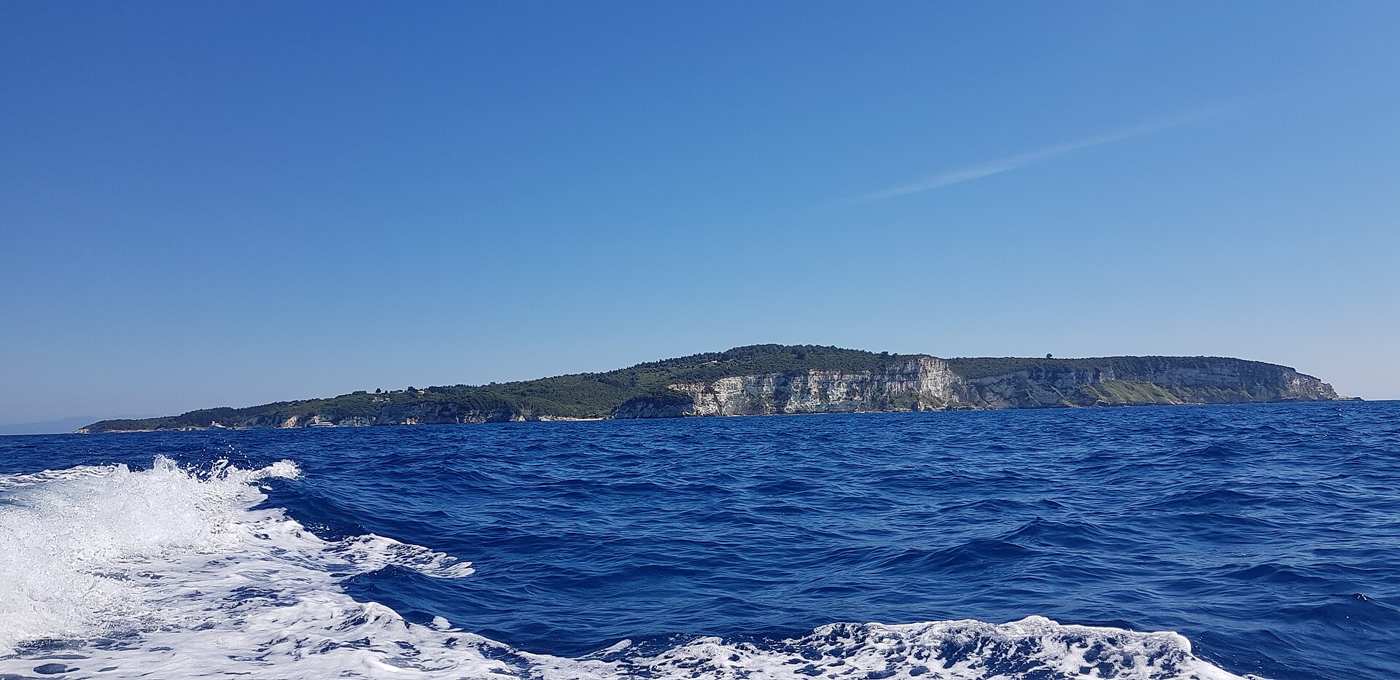 The vineyard-clad island of Antipaxos seen from the sea