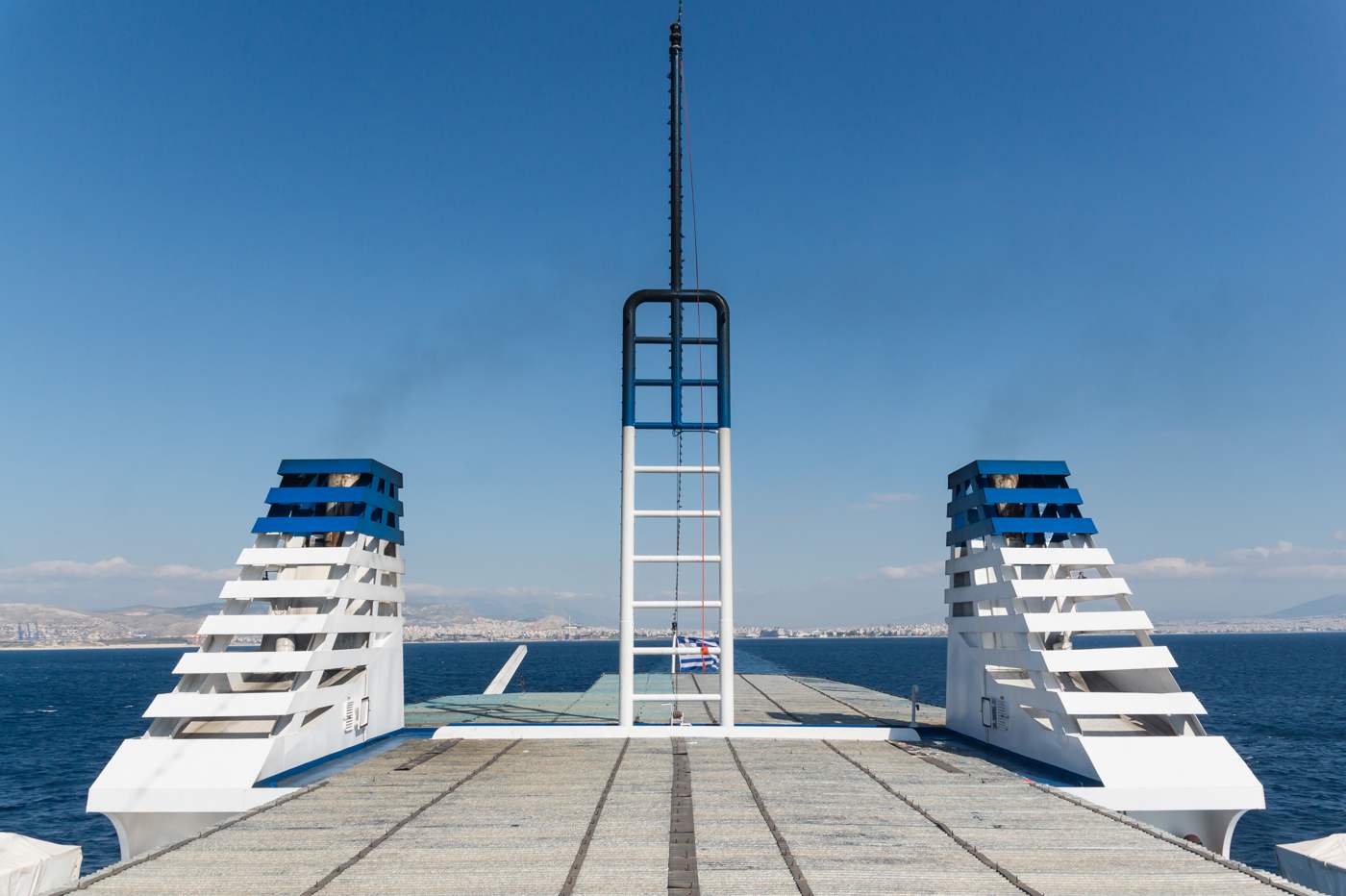 The view from the deck of the ferry leaving Piraeus for Aegina