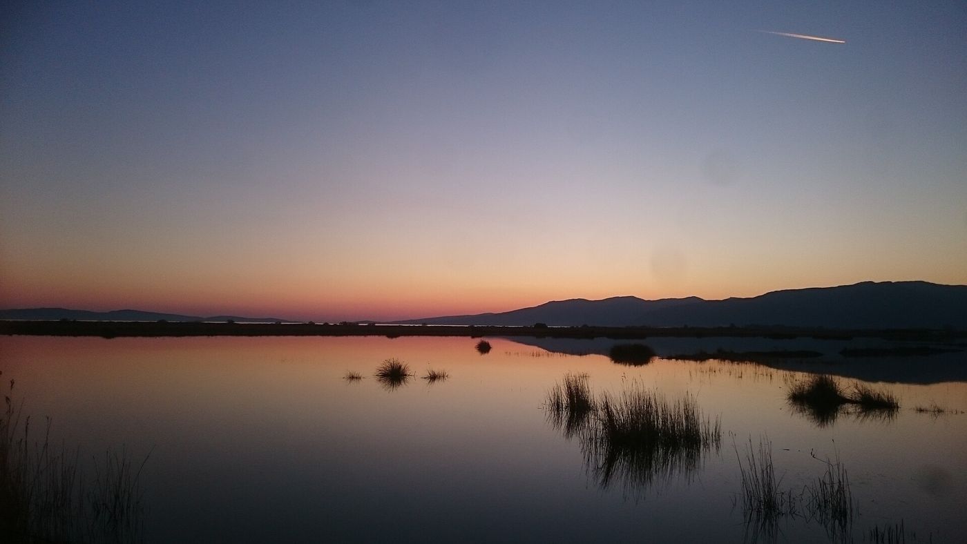 Dusk over the wetlands of the Gulf of Kalloni on Lesbos