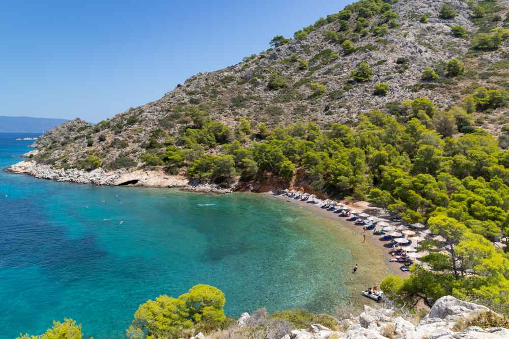 Bisti Beach on Hydra: a pine-fringed turquoise cove for swimming and snorkelling