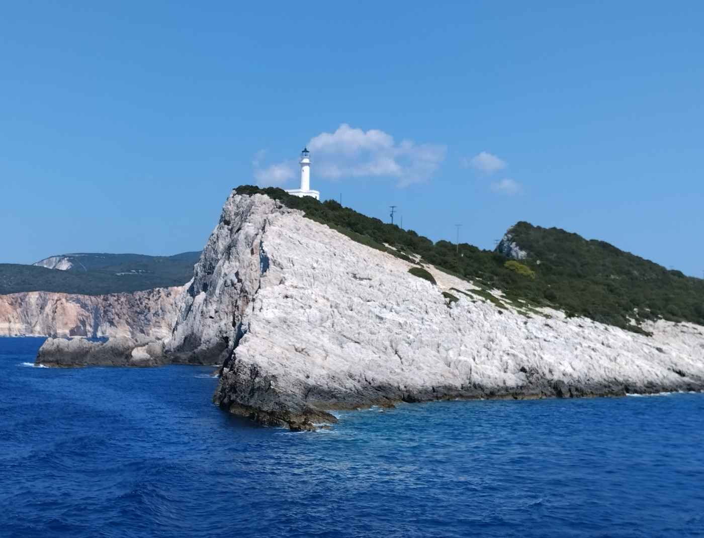 The lighthouse of Cape Doukato above the Ionian Sea, Lefkada