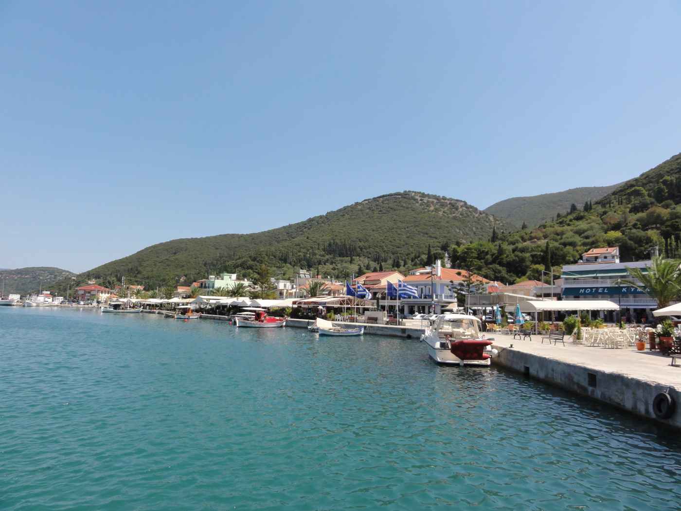 The harbourfront at Sami, dressed as the wartime port in Captain Corelli's Mandolin, Kefalonia