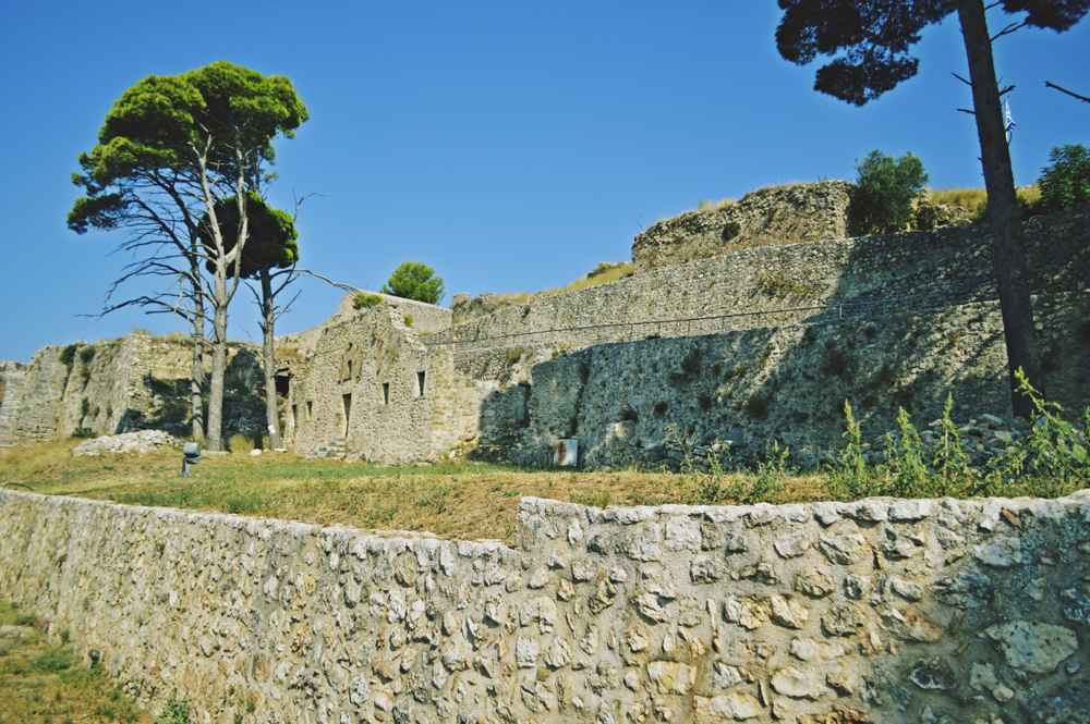 The Venetian walls of the Castle of Saint George above Peratata, Kefalonia