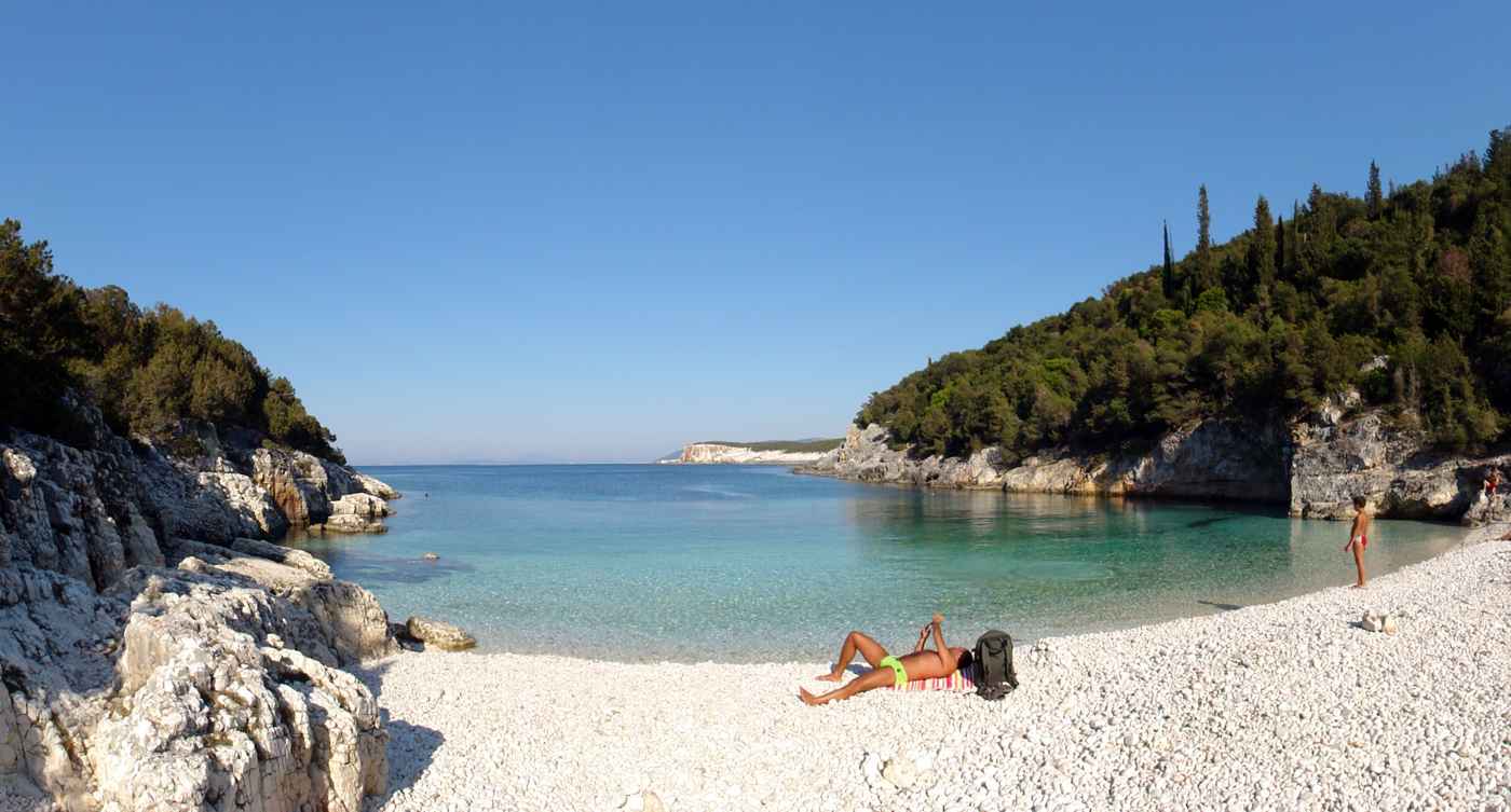 The white-pebble cove of Dafnoudi near Fiskardo, Kefalonia