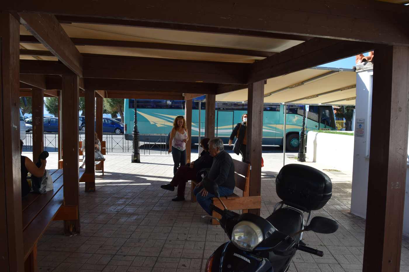 The local bus terminal on the waterfront in Aegina Town