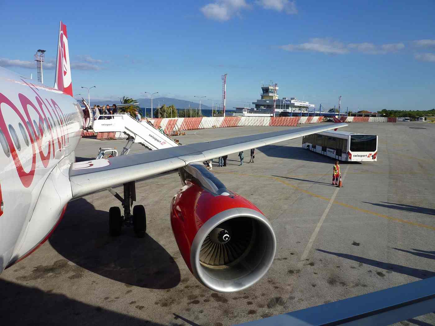 An aircraft at Mytilene International Airport, the air gateway to Lesbos