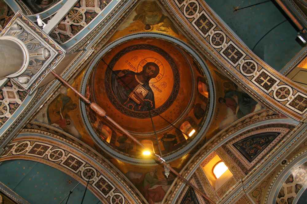 The painted Byzantine dome of Hydra's cathedral, home to the Ecclesiastical and Byzantine Museum