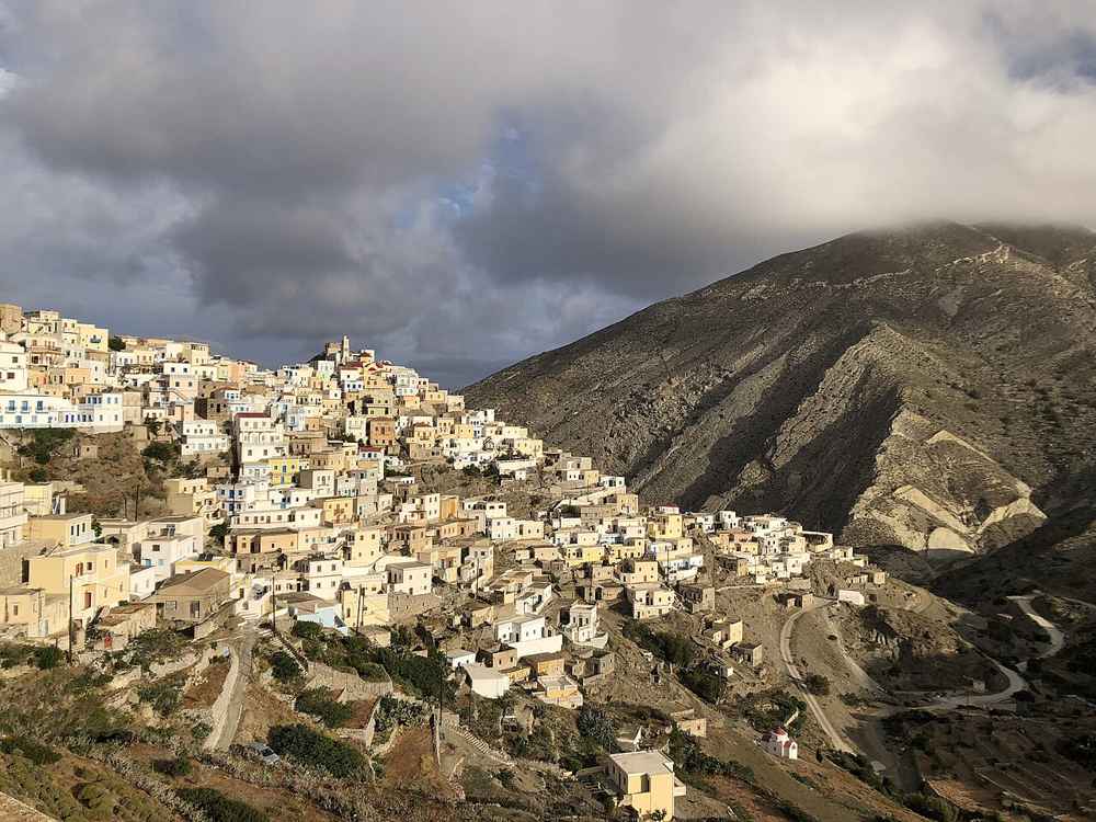 Olympos village on the mountainside in northern Karpathos