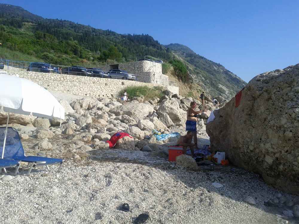 The boulders and clear sea of Kavalikefta beach on the Lefkada west coast