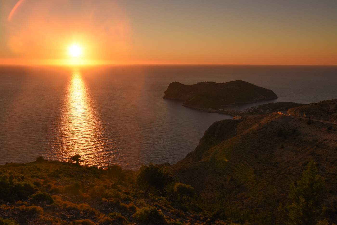 Sunset over Assos bay, Kefalonia