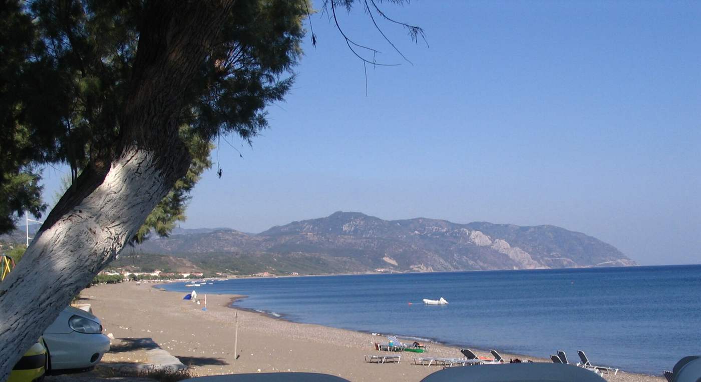 The long sandy Vatera beach on the south coast of Lesbos