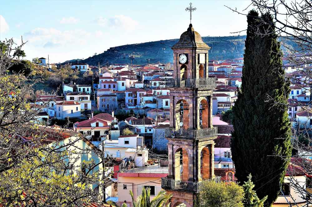 The town of Polichnitos in the south of Lesbos, home to some of the hottest thermal springs in Europe