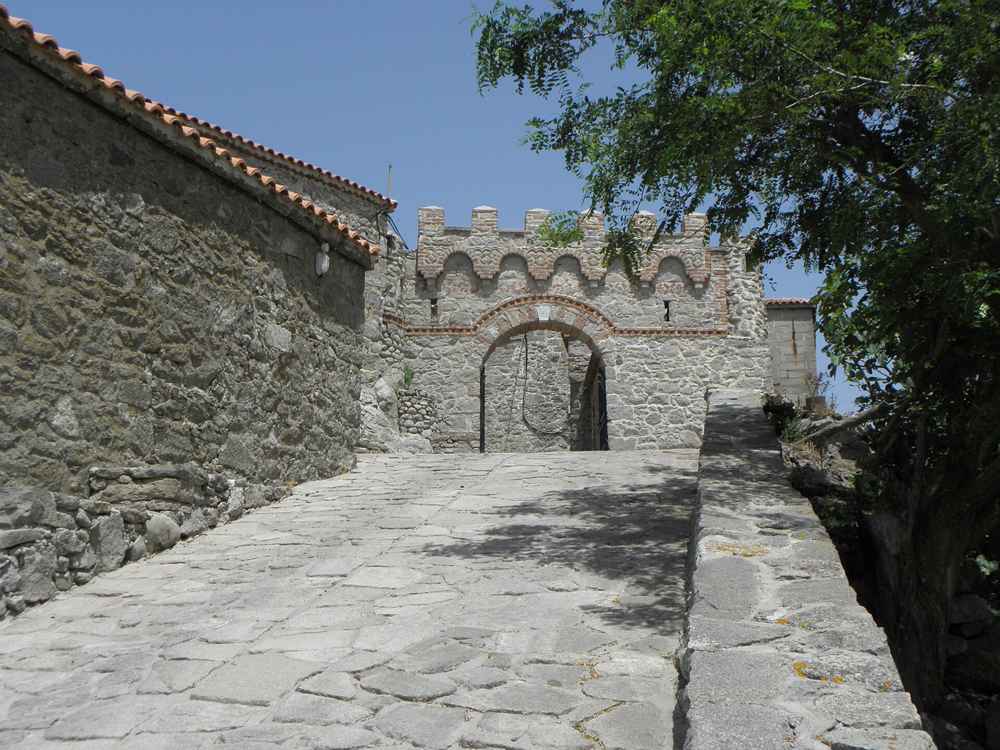 The fortified gateway of the clifftop Ypsilou Monastery on Mount Ordymnos, Lesbos