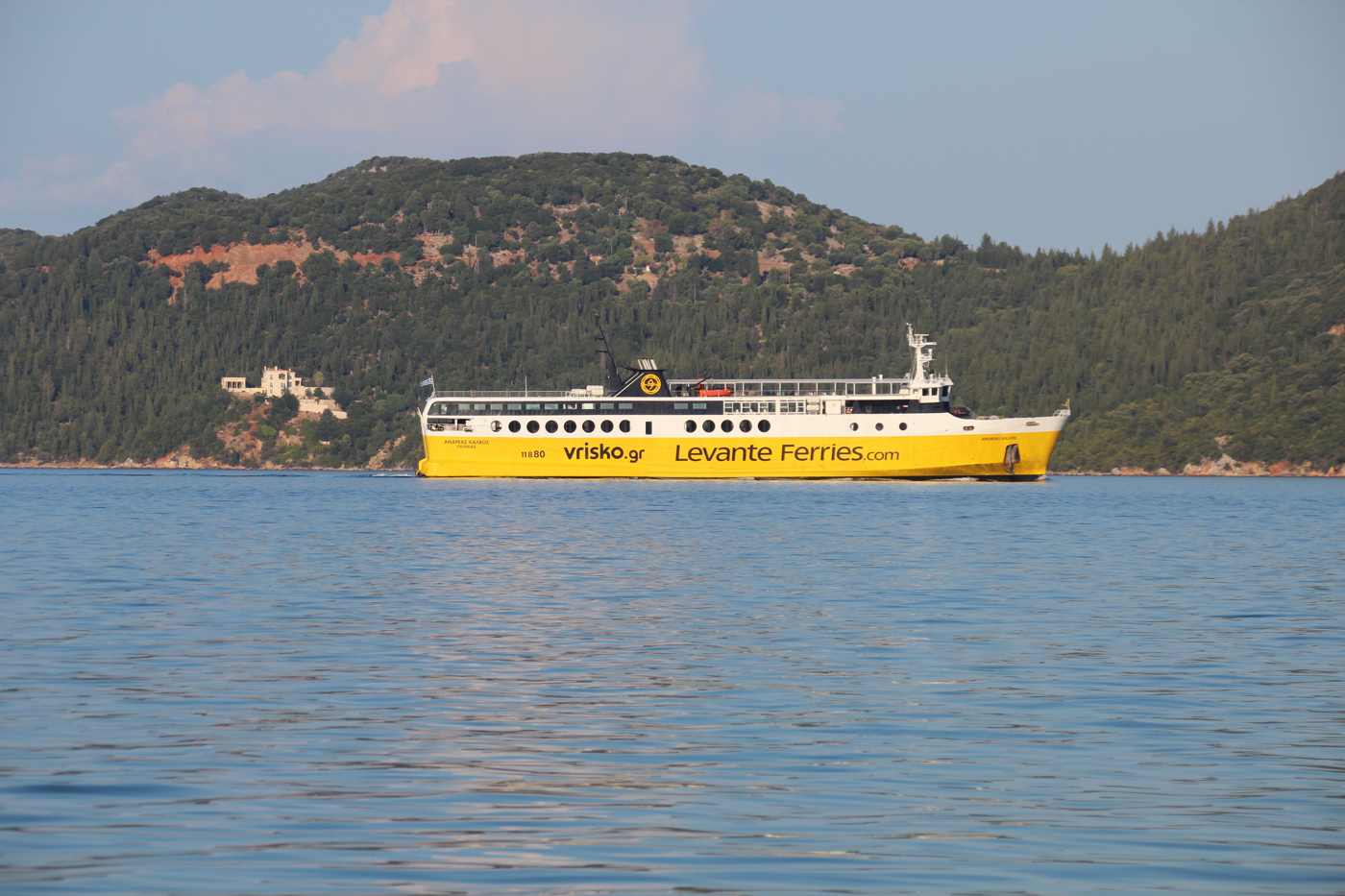 Ferry approaching the port of Sami, Kefalonia