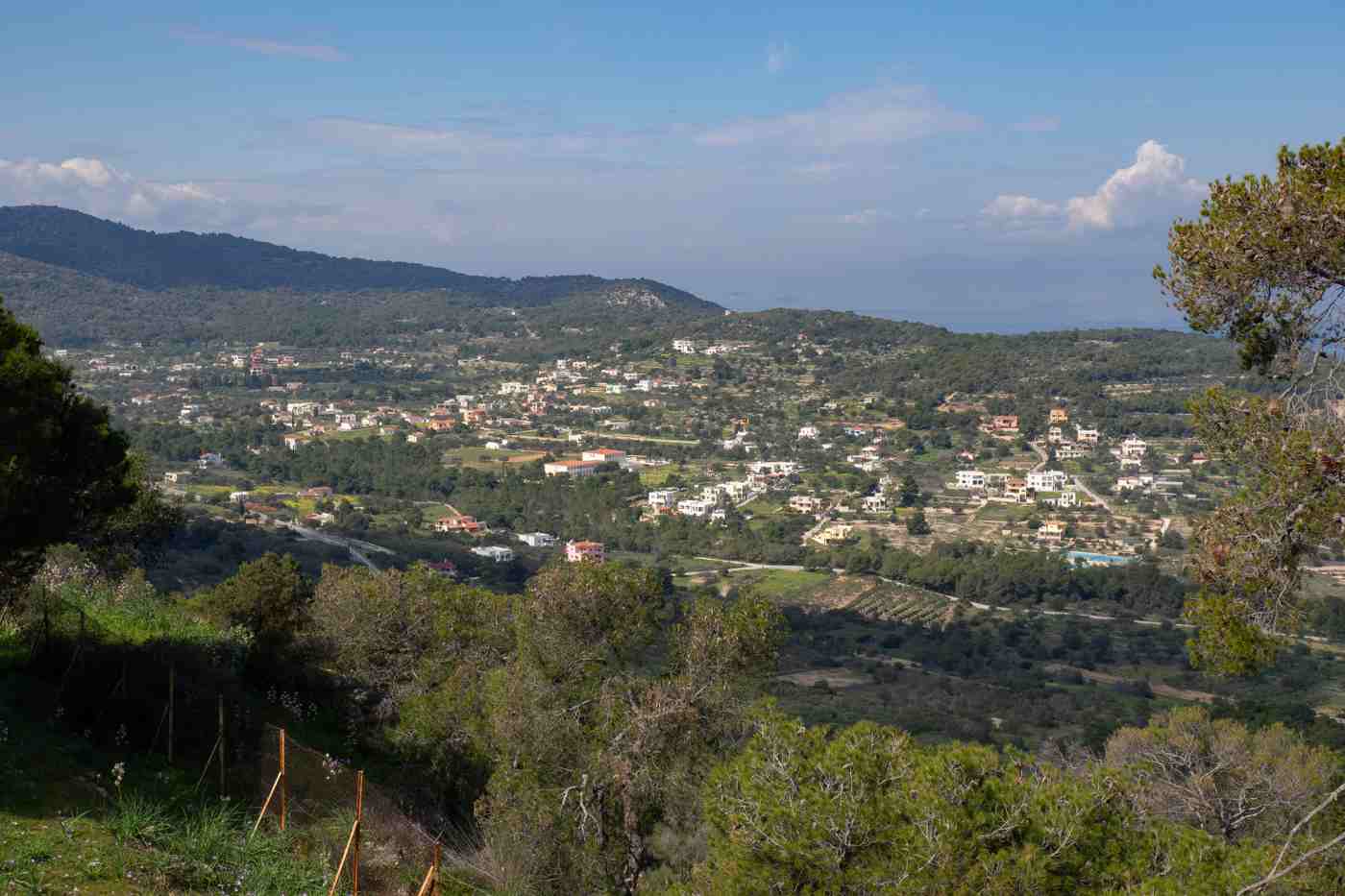 The inland village of Mesagros set among the green hills of Aegina