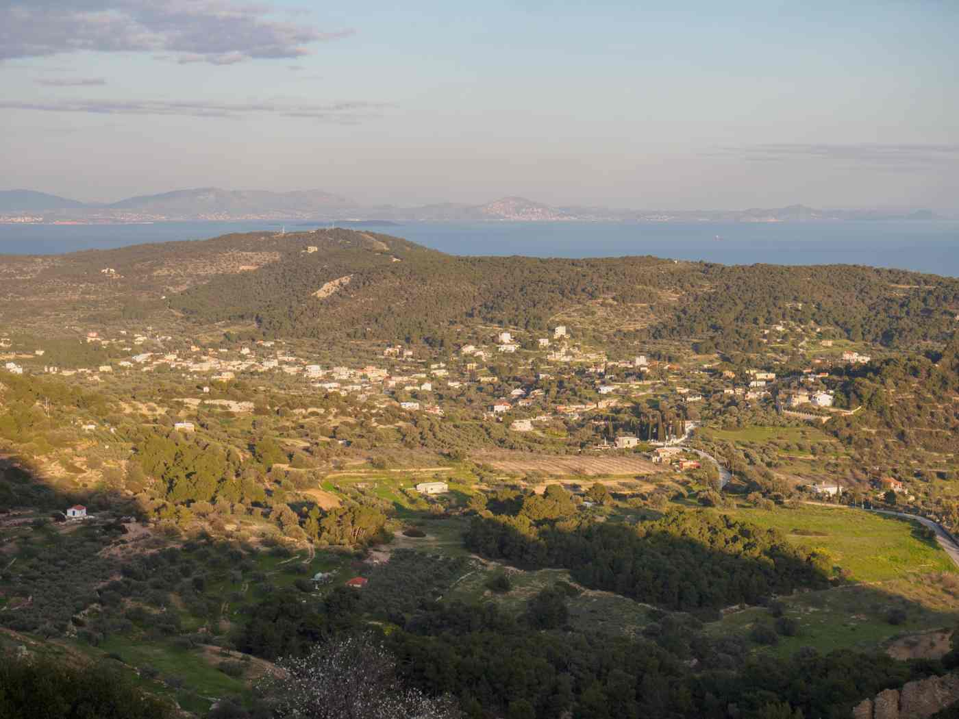 A view over the traditional village of Mesagros and the countryside of Aegina