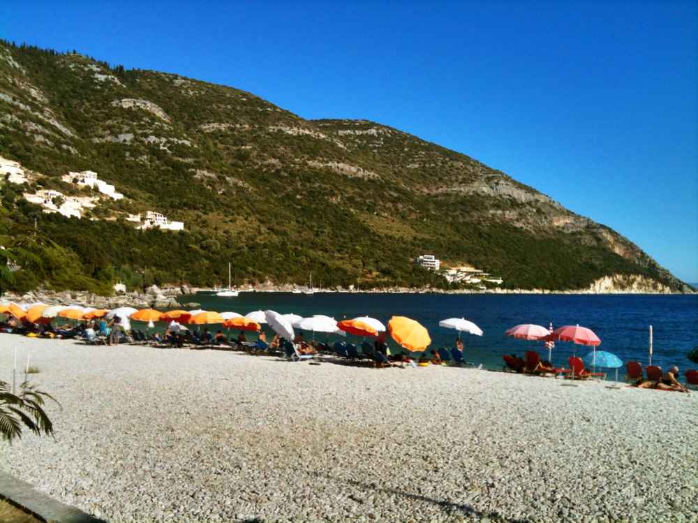 The calm south-east coast of Lefkada near Mikros Gialos and Poros