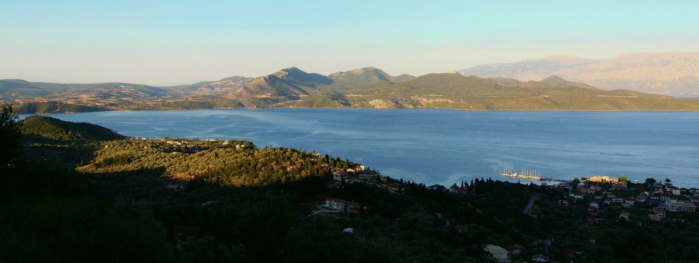 The sheltered east coast of Lefkada at Nikiana, with its calm bay and village