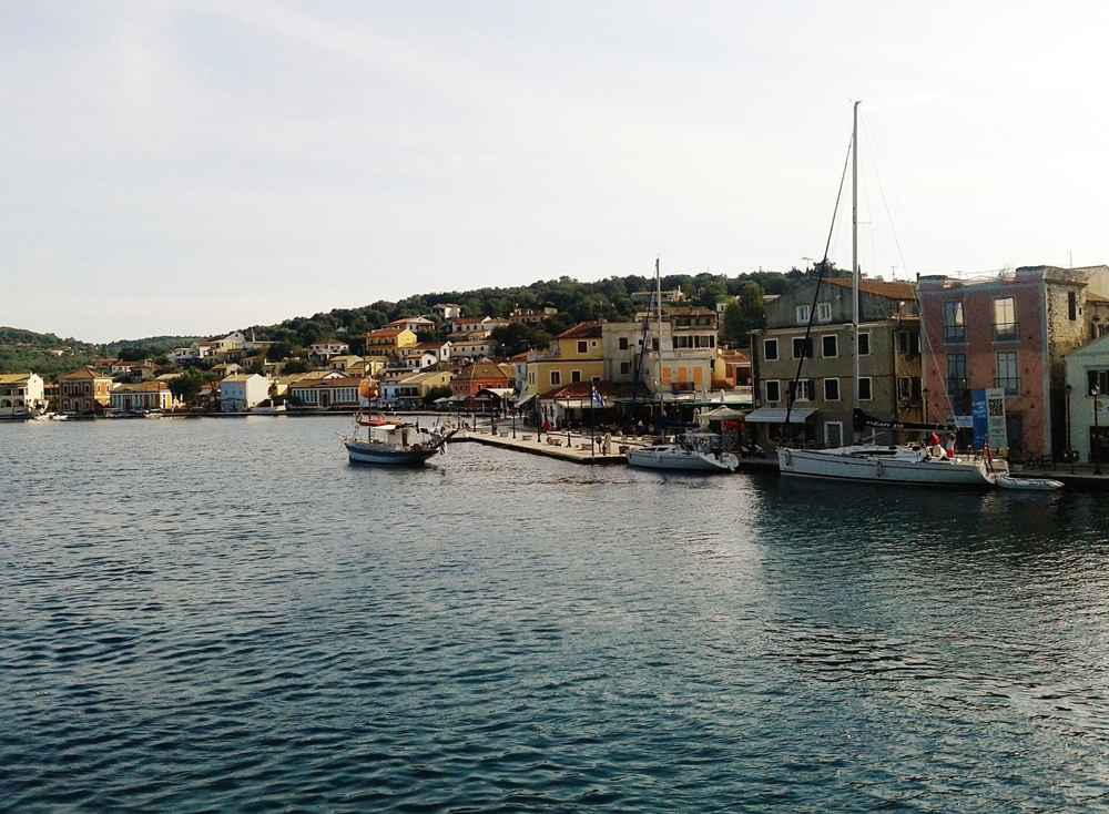 The harbour village of Gaios on Paxos seen from a boat