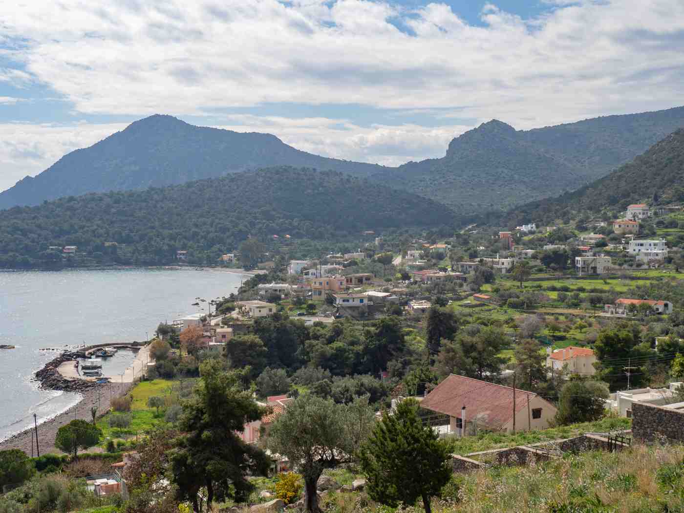 The secluded fishing village of Portes and its small bay on the southeast coast of Aegina