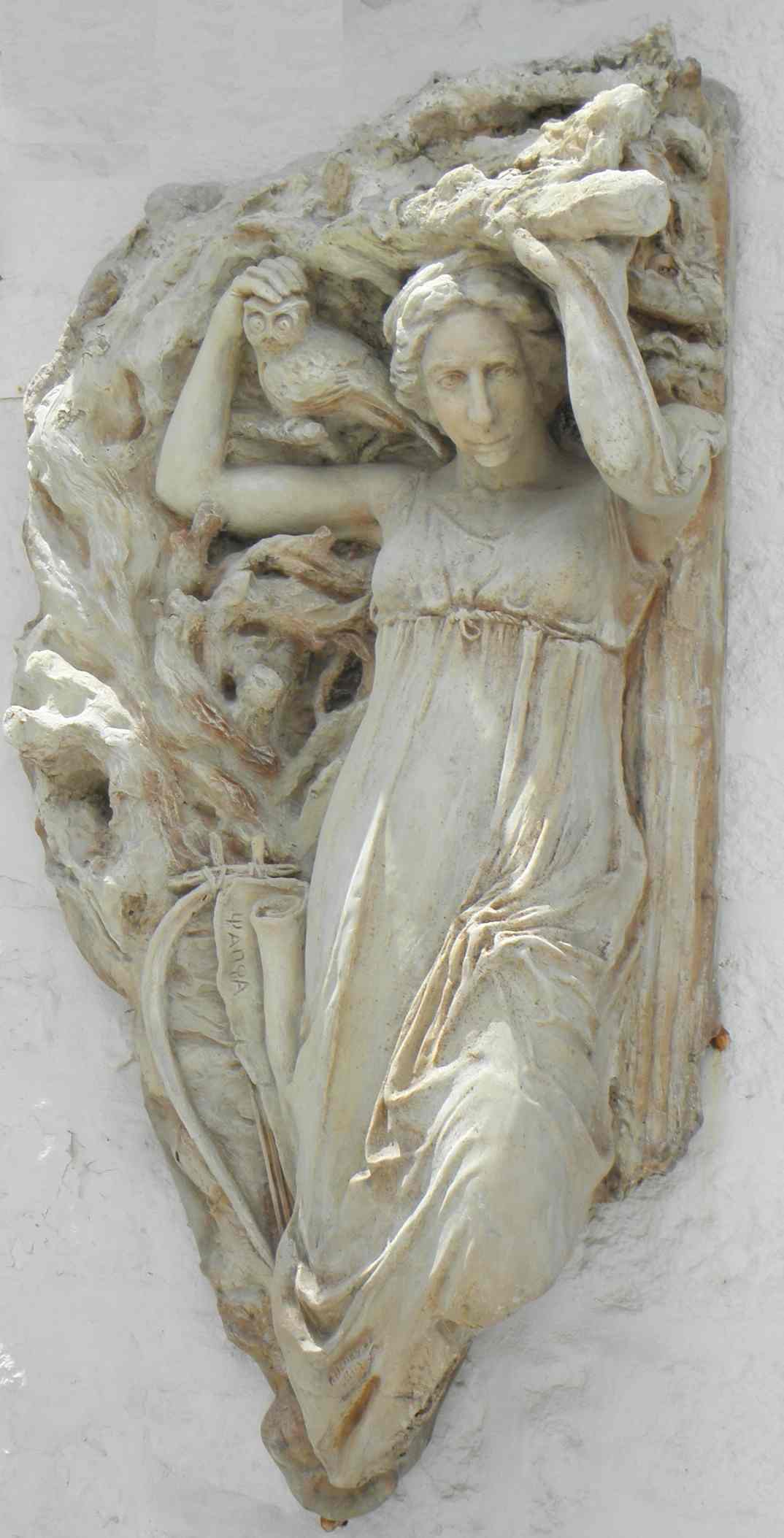 Relief of the poet Sappho at Skala Eressou, her birthplace on Lesbos