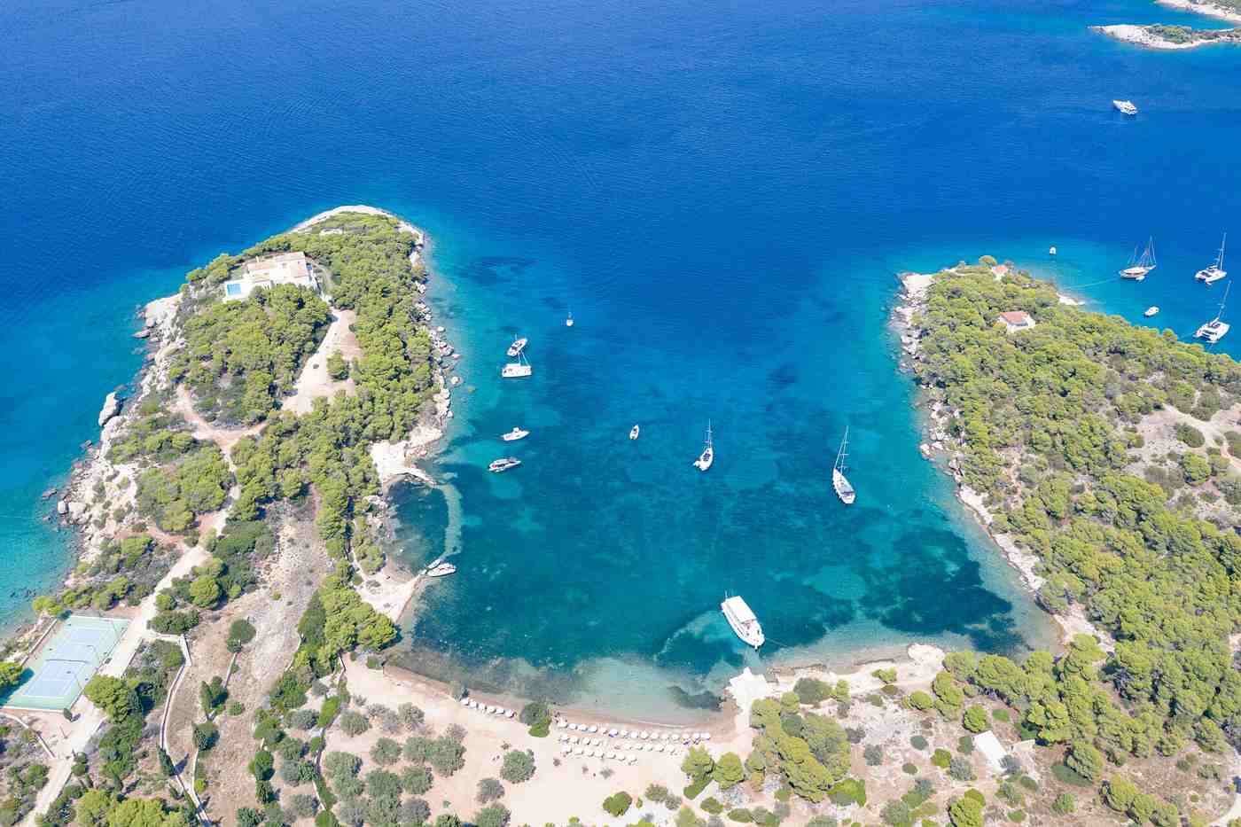 Spetses, Greece — Yacht anchorage at Zogeria Bay on Spetses island, Greece (48