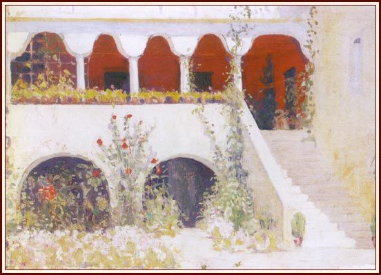 Spetses, Greece — Bouboulina's mansion 19th c oil painting