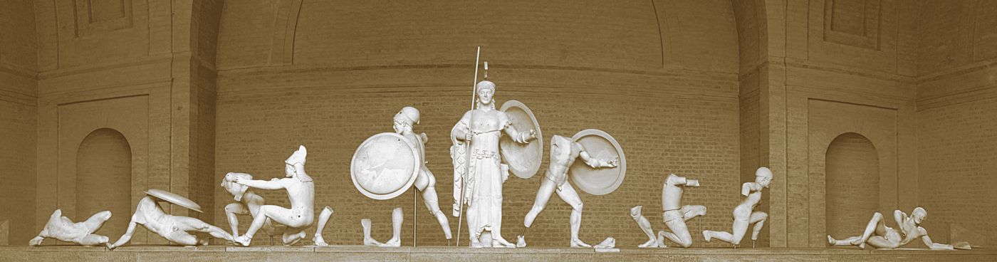 The pediment sculptures of the Temple of Aphaia, now reconstructed in the Glyptothek in Munich