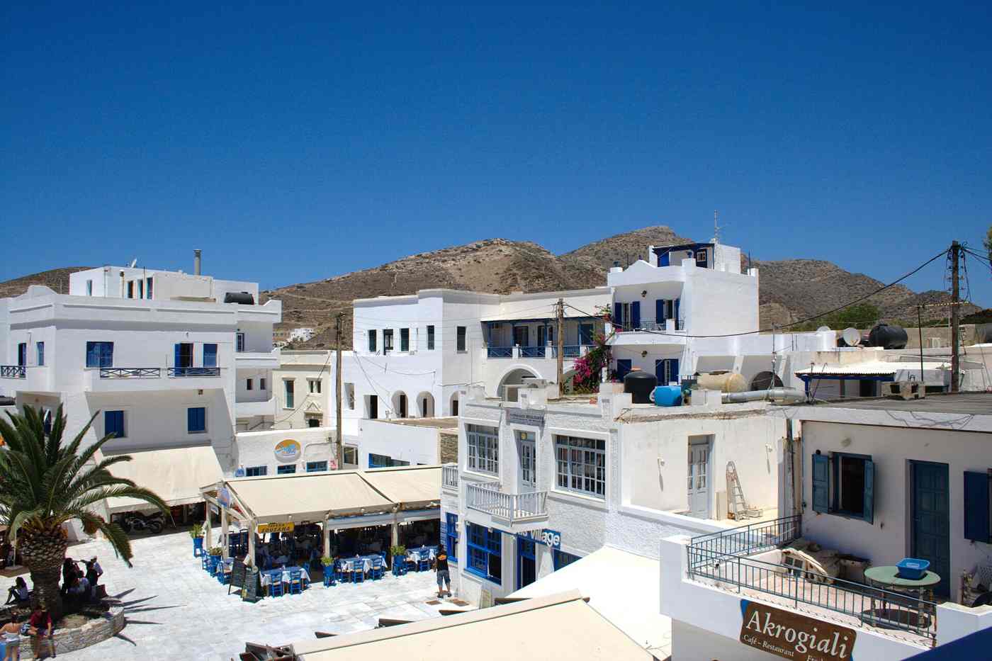 The port village of Gialos on Ios, with its tavernas and whitewashed houses