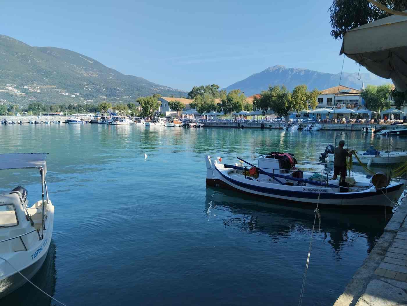 The harbour and bay of Vasiliki below the mountains, Lefkada