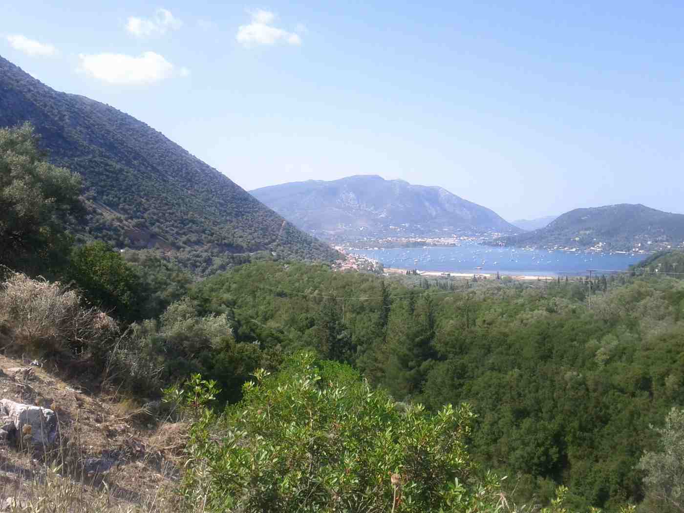 Vlycho bay full of moored yachts, one of the most sheltered harbours in Lefkada