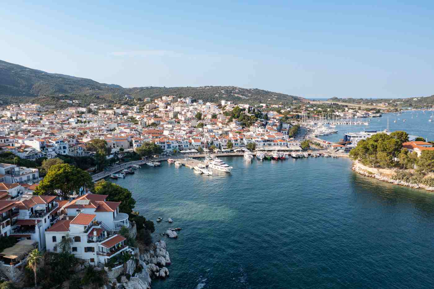 Skiathos harbour from above