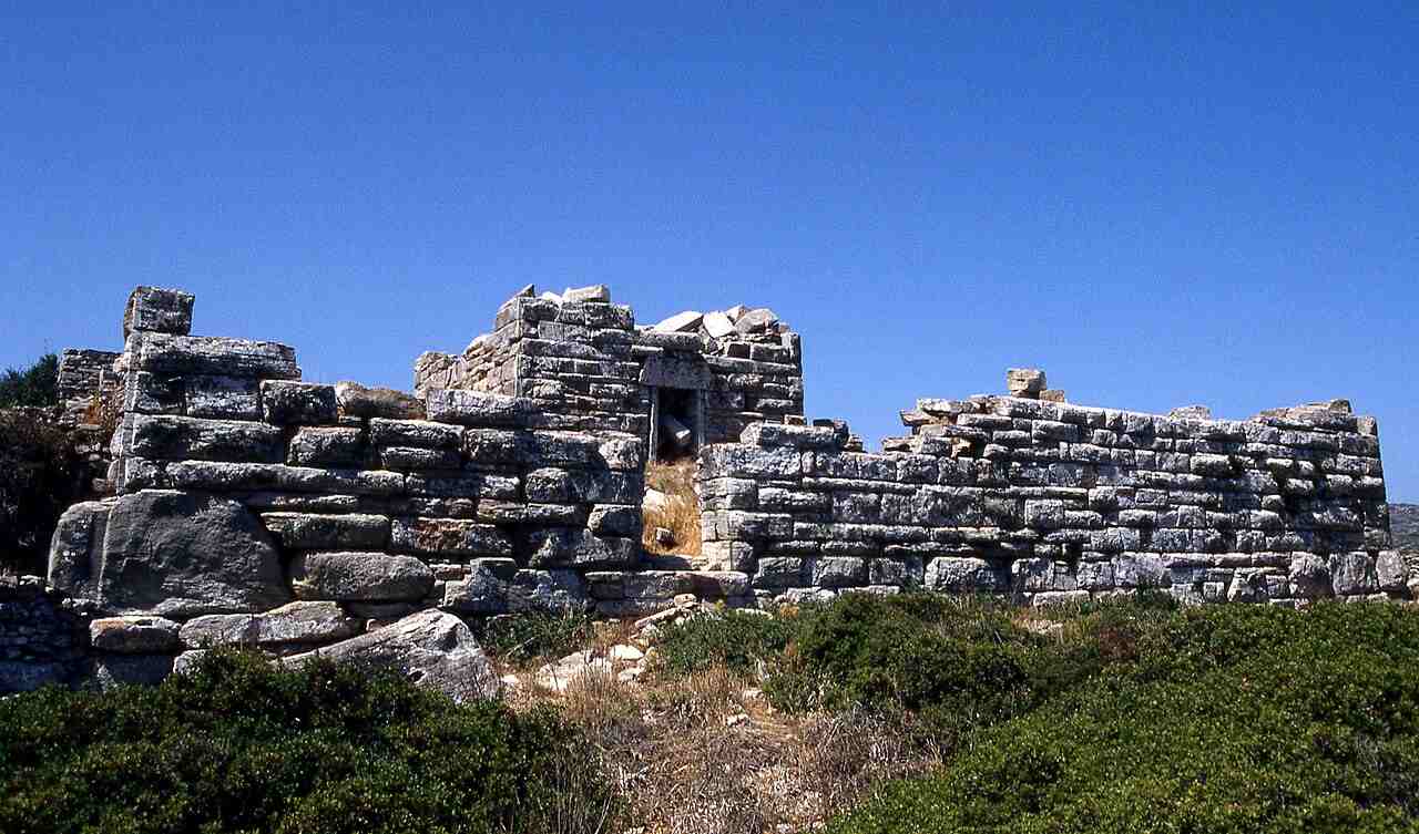 The well-preserved Hellenistic Tower of Agia Triada near Arkesini in southern Amorgos
