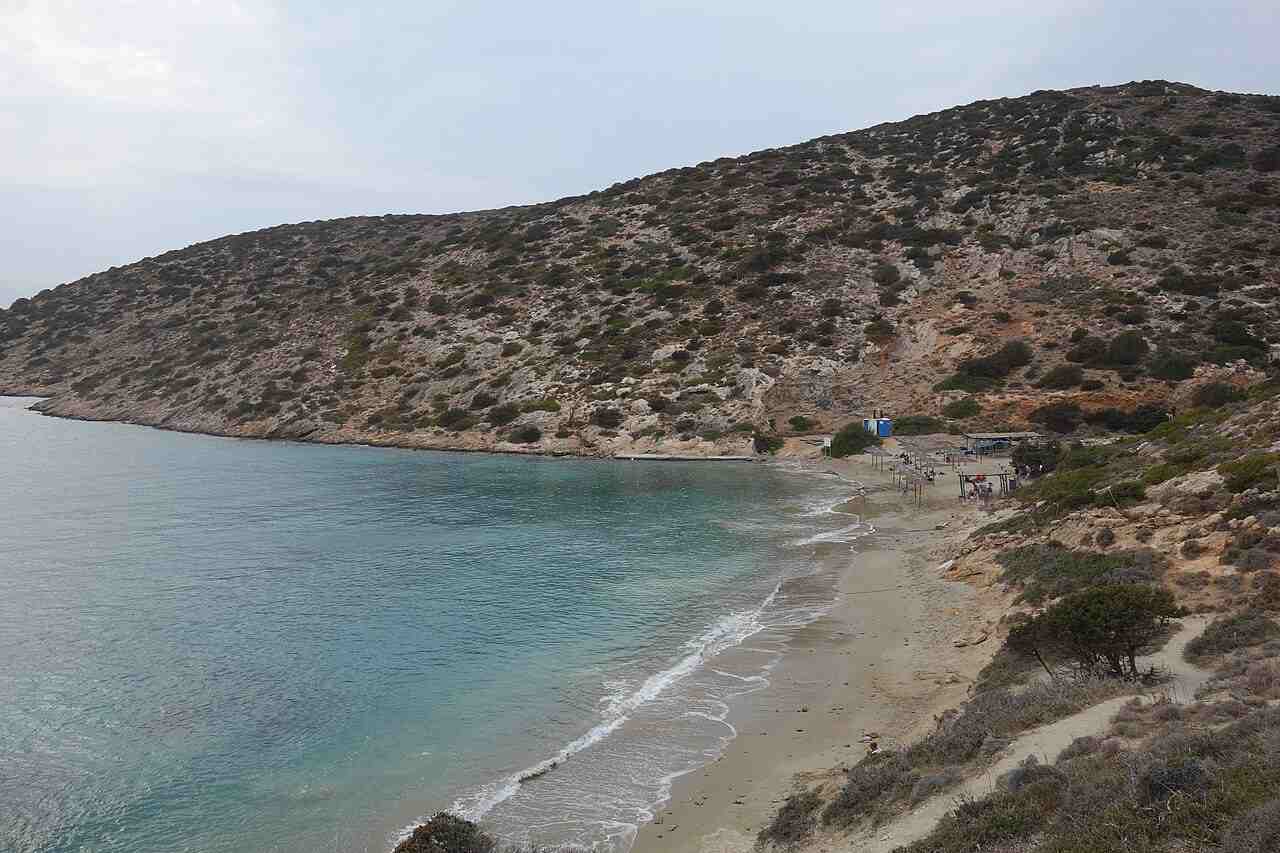 The turquoise cove of Maltezi near Katapola, a beach of the warm Amorgos summer season