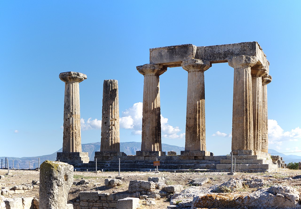 The Doric columns of the Temple of Apollo at Ancient Corinth