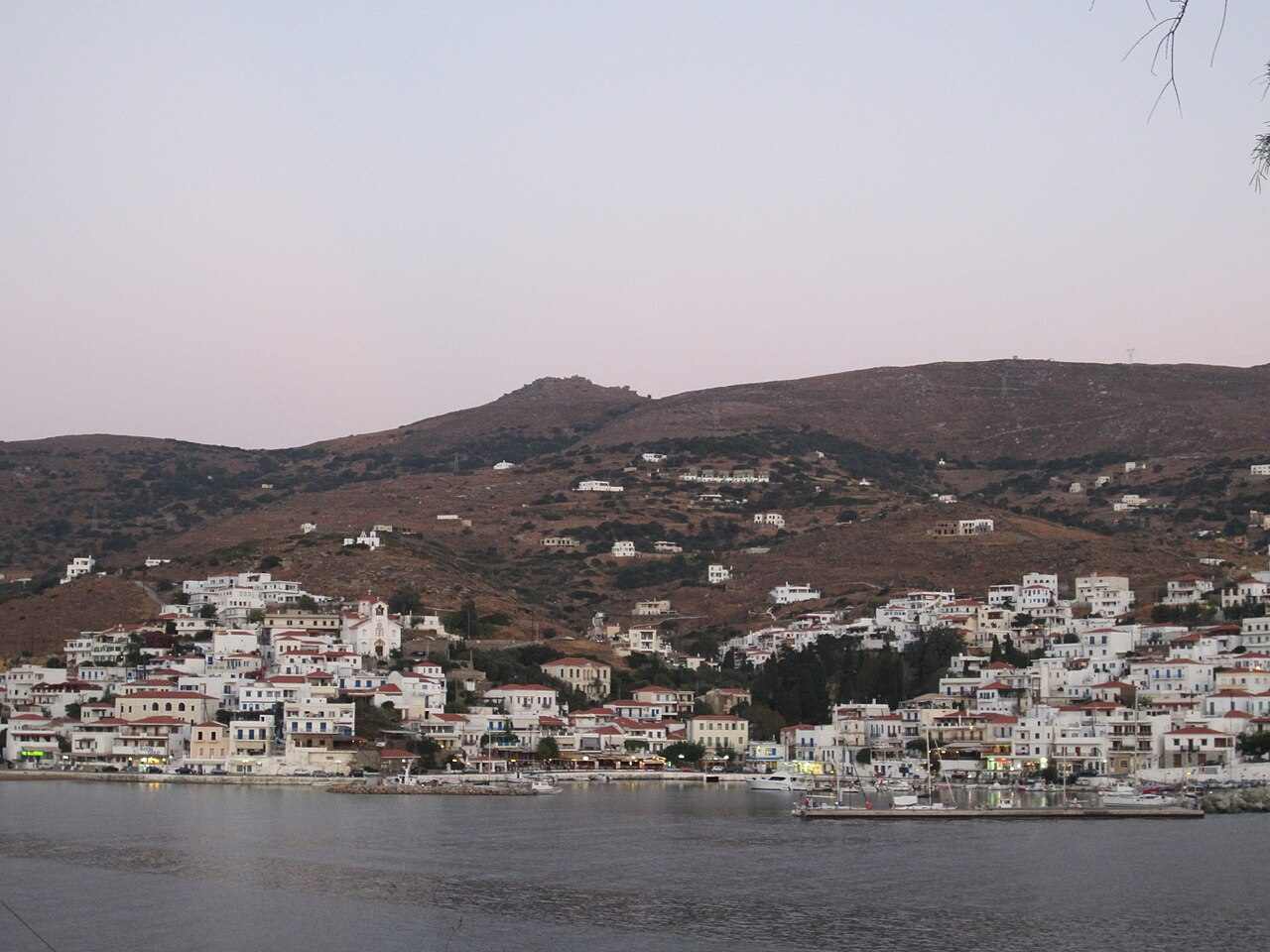 The seaside resort of Batsi on the west coast of Andros at dusk