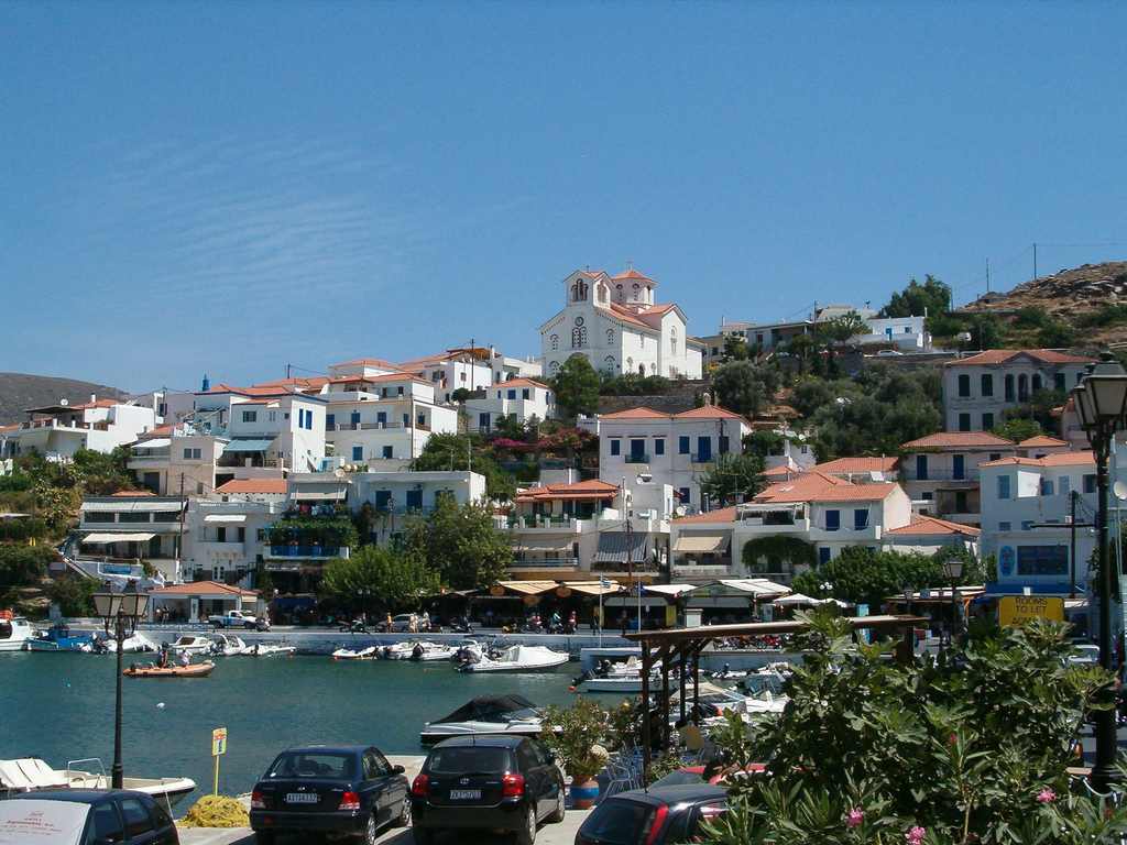 The seaside resort of Batsi, the main tourist base on the west coast of Andros
