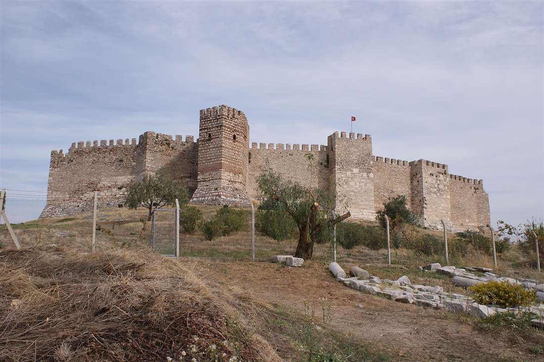 The crenellated walls and towers of Ayasuluk Castle above Selcuk