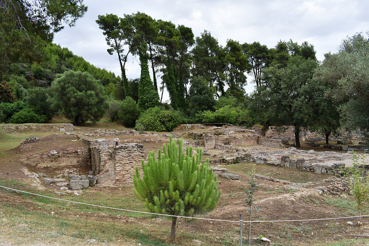 Ruins among the trees at Ancient Olympia, comfortable to explore in spring and autumn