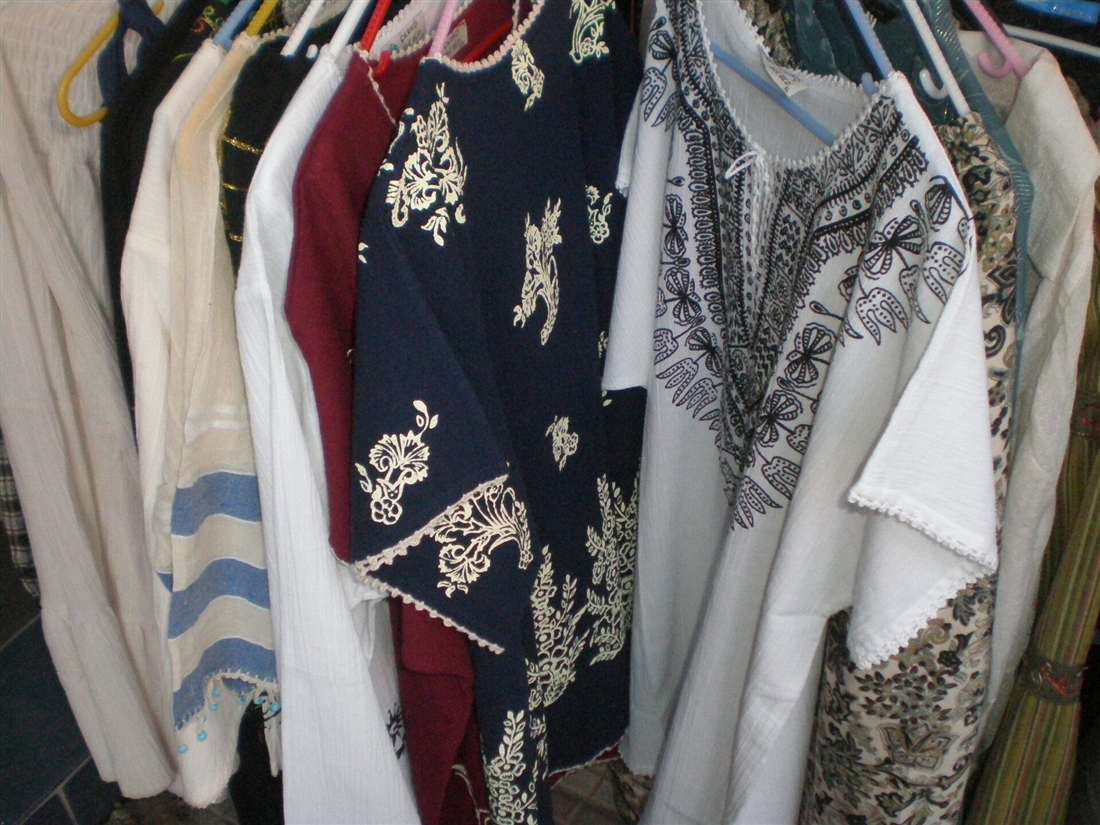 Handwoven Buldan cloth and garments on display