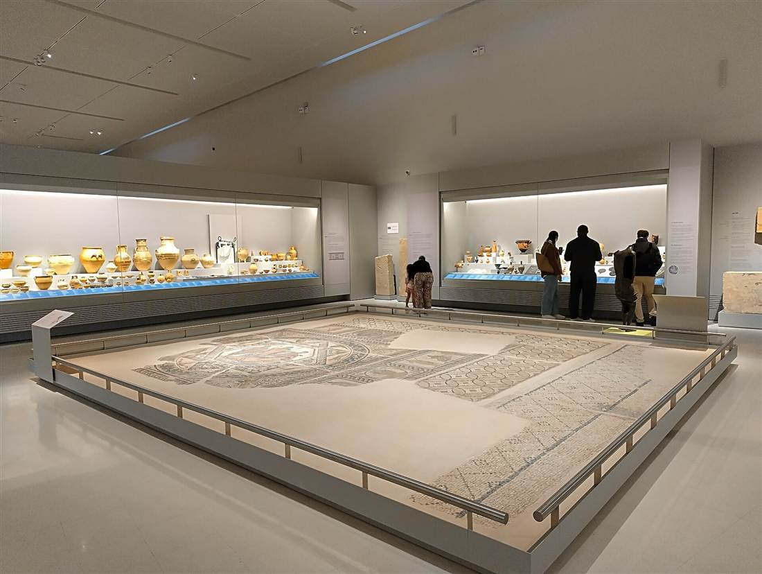 Inside the Archaeological Museum of Chania with a Roman floor mosaic from ancient Kydonia