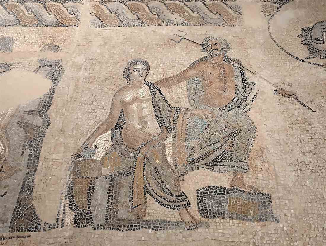 The Roman Poseidon and Amymone floor mosaic from ancient Kydonia in the Archaeological Museum of Chania