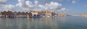 The Venetian shipyards and lighthouse of the Chania old harbour