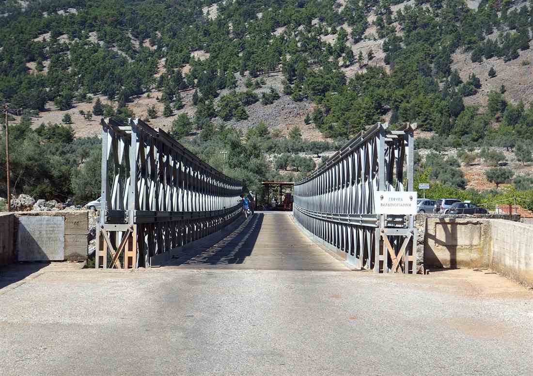 The high iron Vardinogiannis bridge over the Aradena gorge near Anopoli in the White Mountains of Crete