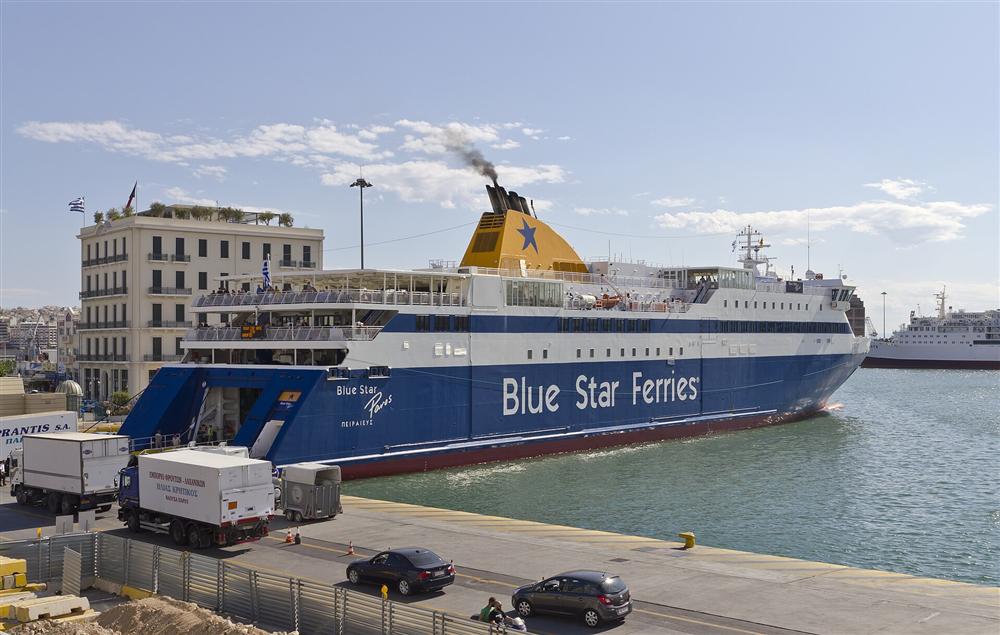 A ferry loading vehicles at Piraeus, the port of Athens